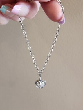 925 Sterling Silver Pave Heart Charm Bracelet 8" Round Cable Link Thailand HAN